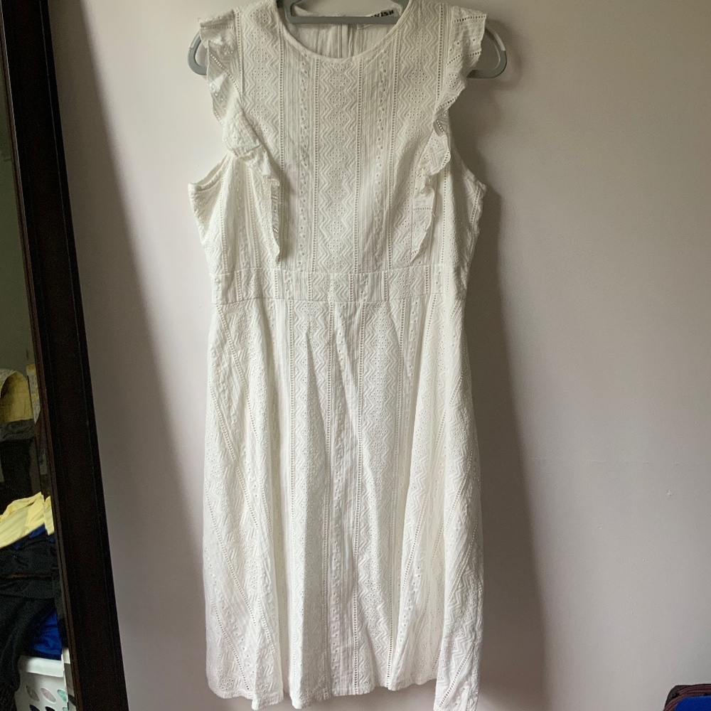 Ecowish White Eyelet Cotton Ruffle Summer Sun Dress Cottagecore Large